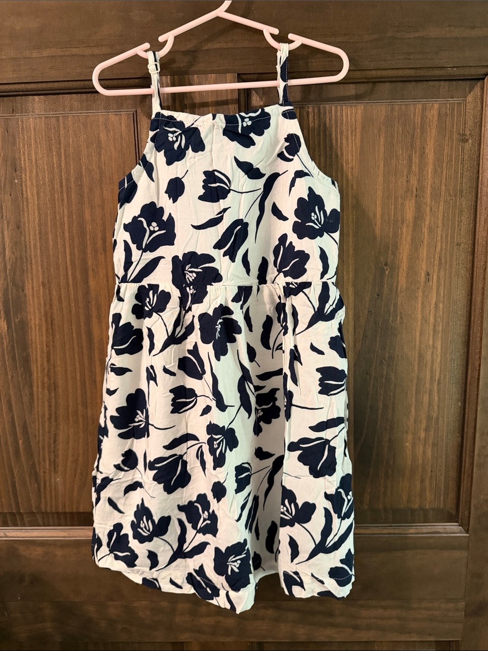 Old Navy White Dress with Navy Floral Print - Sleeveless Cotton Sundress